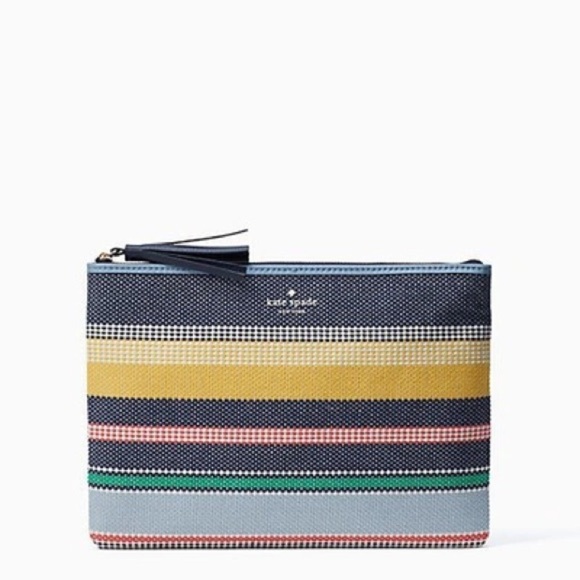 NWT Kate Spade Ash Street Boardwalk Stripe Tassel Woven Purse Bag Pouch Clutch - Picture 9 of 10